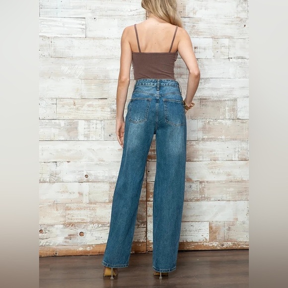 High Rise Wide Leg Distressed Denim Jeans - Picture 3 of 6